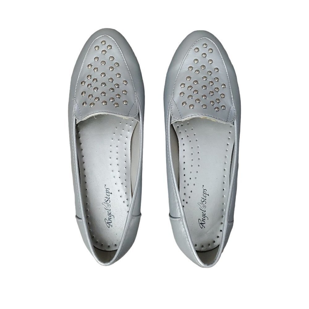 💎305 Angel Steps Studded Silver Metallic Slip On Loafer Shoe - Picture 5 of 7